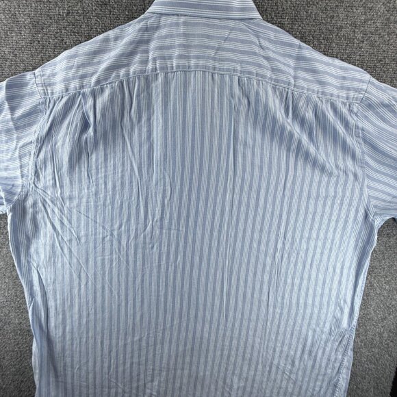 Faconnable Striped 7 Cotton Club Blue Pocket Men Shirt Button Up Long Sleeve - Picture 14 of 14
